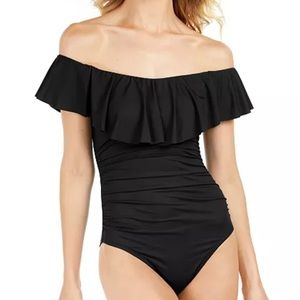 Trina Turk black off shoulder one piece